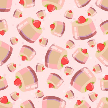Pink colours seamless background with cupcake pattern. Sweets cartoon wallpaper for different wrapping paper prints. Textile texture for children party