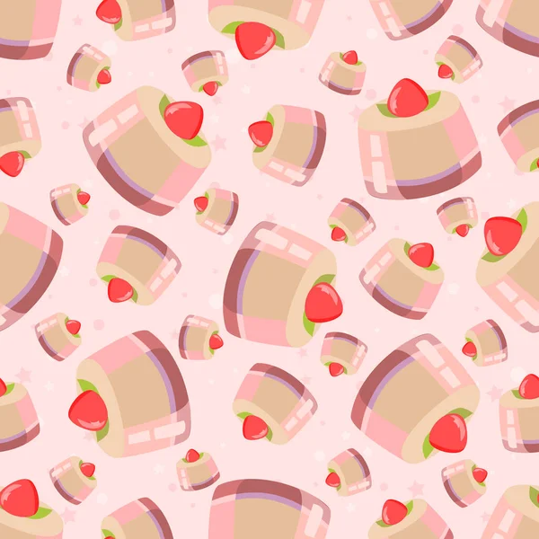 Pink Colours Seamless Background Cupcake Pattern Sweets Cartoon Wallpaper Different — Vetor de Stock