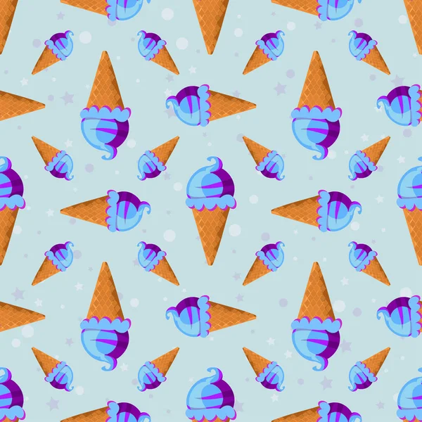 Blue Colour Seamless Background Ice Cream Pattern Sweets Cartoon Wallpaper — Stok Vektör