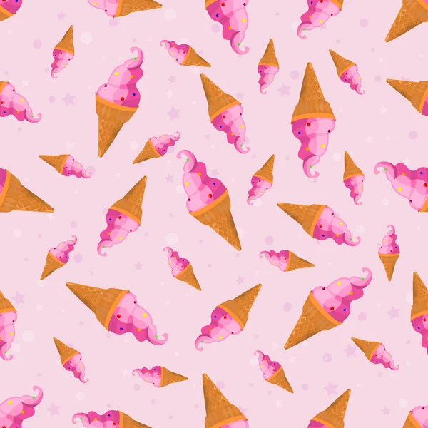 Pink Colour Seamless Background Ice Cream Pattern Sweets Cartoon Wallpaper — Wektor stockowy