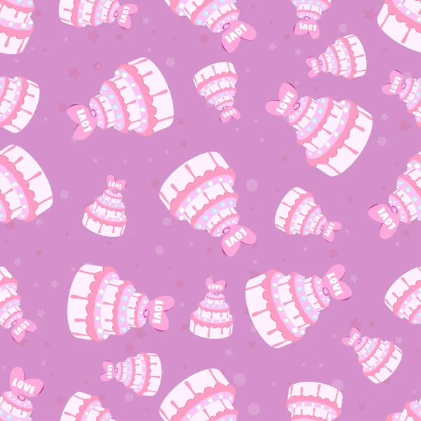 Pink Colour Seamless Background Cake Pattern Sweets Cartoon Wallpaper Different —  Vetores de Stock