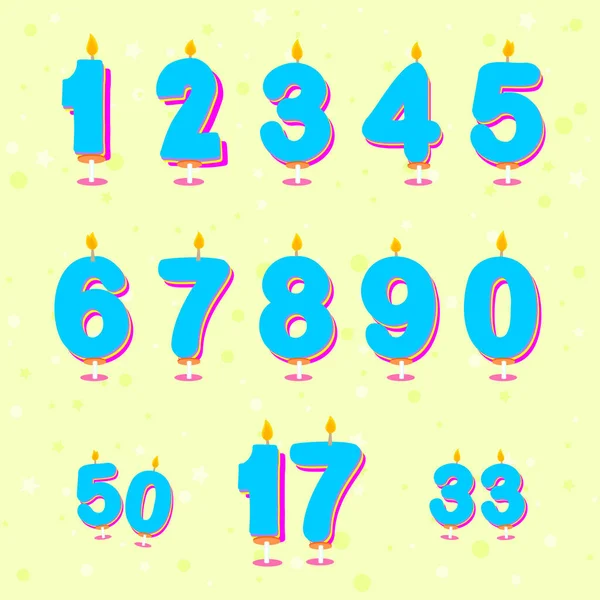Set Different Flat Doodle Holiday Cake Candles Anniversary Sweets Decoration — Image vectorielle