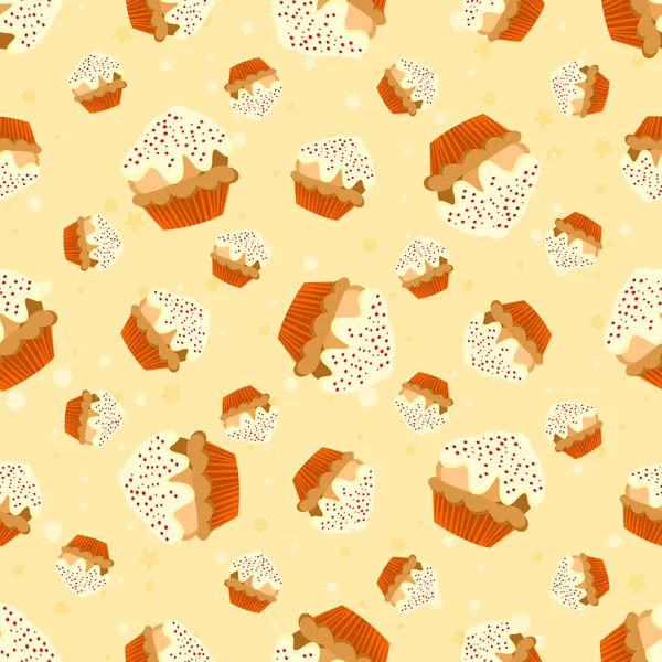 Bright Colour Seamless Background Cupcake Pattern Sweets Cartoon Wallpaper Different — Διανυσματικό Αρχείο