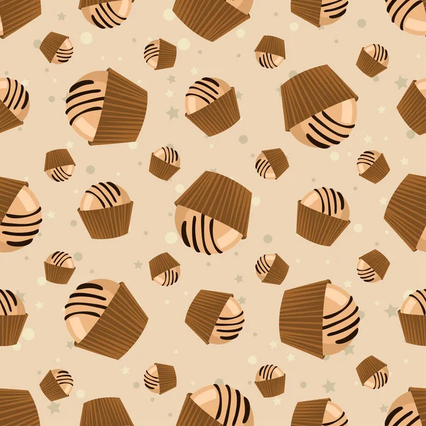 Choco Seamless Background Cupcake Pattern Sweets Cartoon Wallpaper Different Wrapping — Image vectorielle