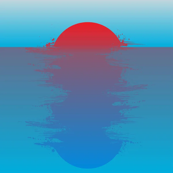 Red Circle Sun Silhouette Sea Surface Abstract Mirror — Image vectorielle