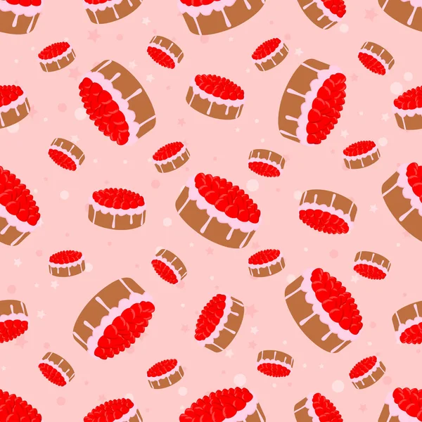 Red Colour Seamless Background Cake Pattern Sweets Cartoon Wallpaper Different — Image vectorielle