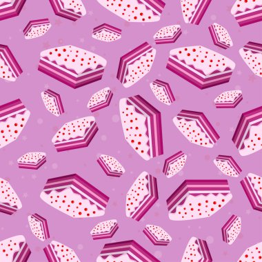 Square seamless background with cake pattern. Sweets cartoon wallpaper for different wrapping paper prints. Textile texture for children party