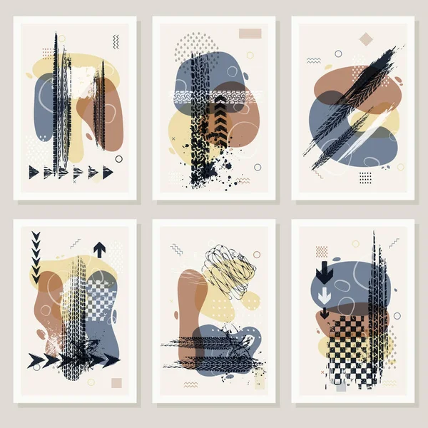 Set Six Abstract Modern Posters Geometric Figures Tire Tracks Trendy — Vettoriale Stock