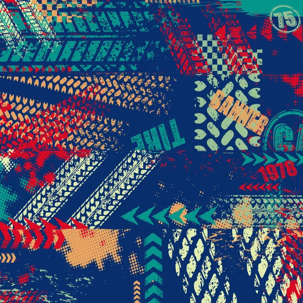 Abstract Grunge Wallpaper Different Tire Track Marks Sample Text Custom — Vetor de Stock