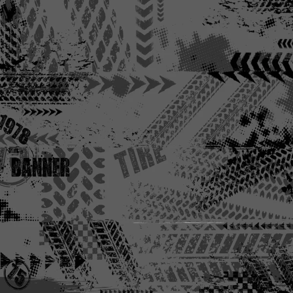 Abstract Grunge Wallpaper Different Tire Track Marks Sample Text Custom — Stockvektor