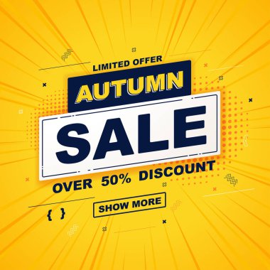Bright autumn orange hot colour explosion background with sale discount stickers. Halftone rectangle banners with sample limited offer text
