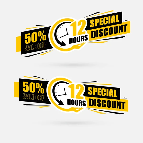 Abstract Black Yellow Sale Discount Stickers Isolated White Background Special — Stockvektor