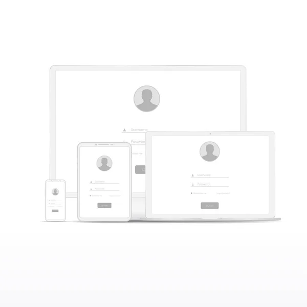 白の背景に隔離されたユーザーログイン画面を持つホワイトカスタムメイドのデジタルデバイス — ストックベクタ