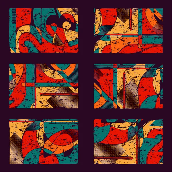 Uppsättning Sex Olika Geometriska Grunge Collage Element — Stock vektor