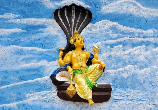 Kilátás Indiai Hindu Isten Visnu Fali Művészet Templomban — Stock Fotó