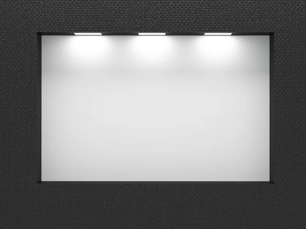 Mostra iluminada vazia na parede preta . — Fotografia de Stock