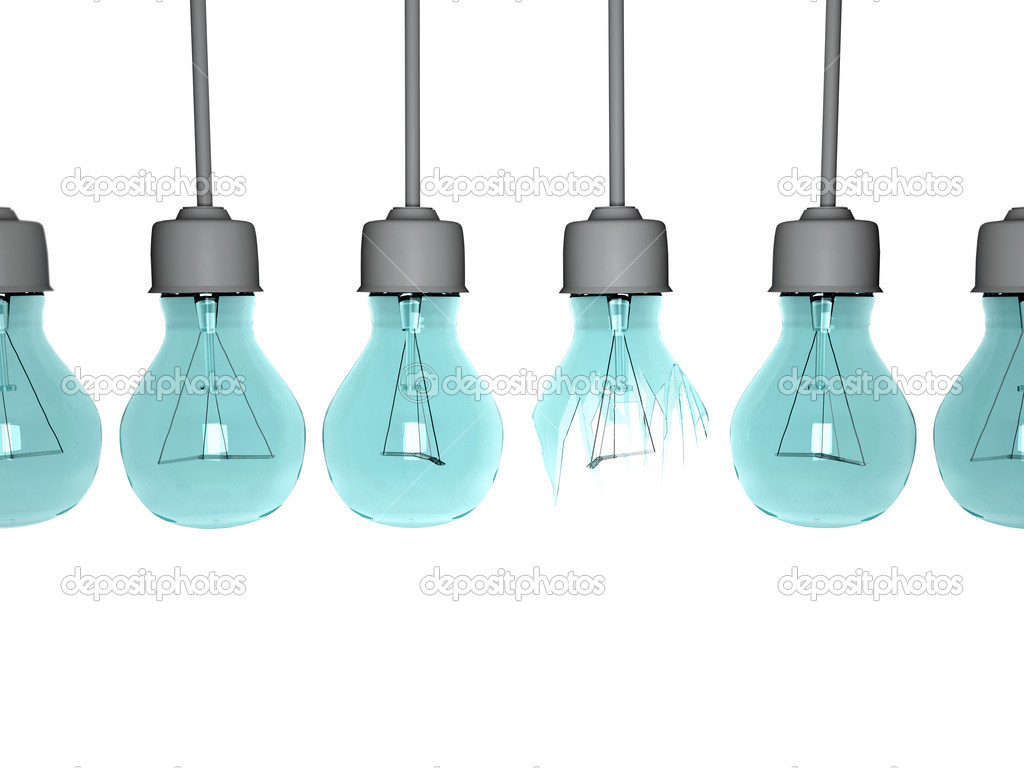 Light bulbs in row, isolated.