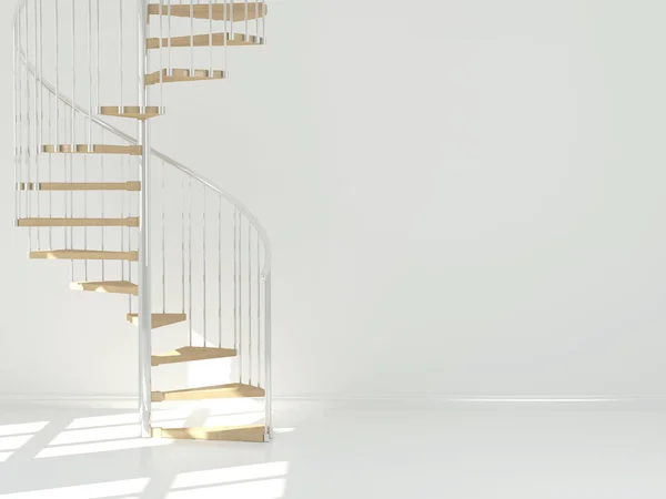 Empty white room with circular staircase. — Stock Photo, Image