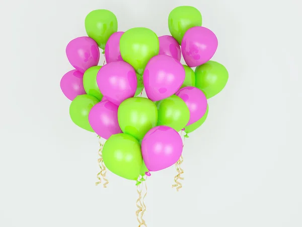 Ballons rouges et verts en forme de cœur . — Photo