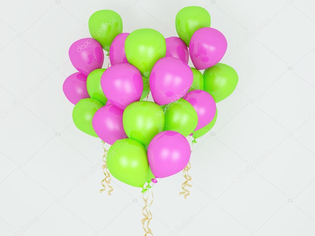 Red and green balloons in shape of heart.