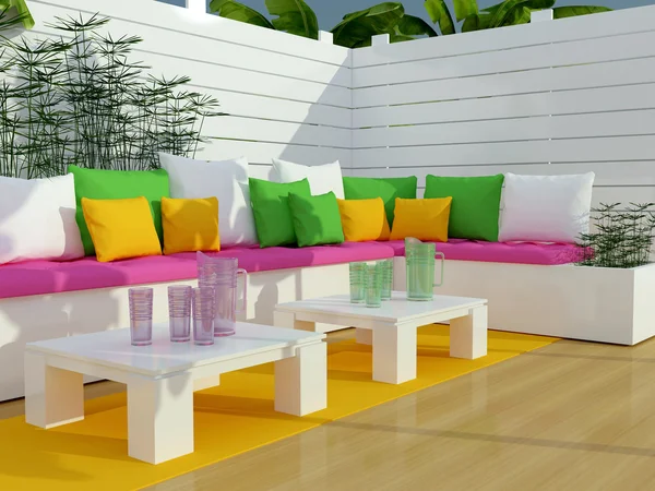 Outdoor patio seating area. Stock Picture