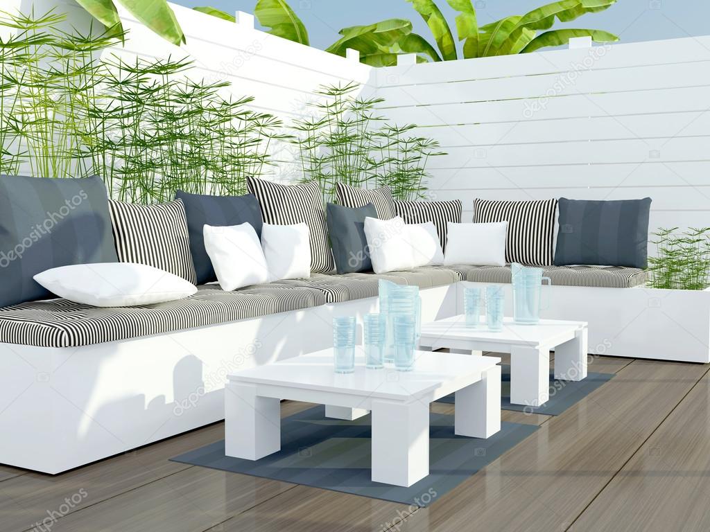 Outdoor patio seating area.