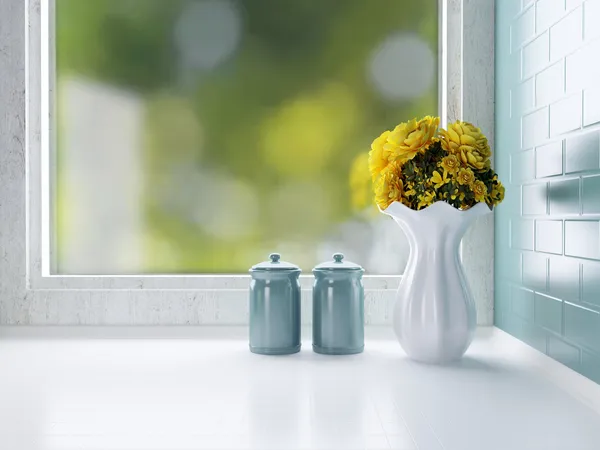 Ceramic tableware on the worktop — Stock Photo, Image