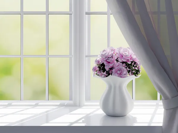 Roses on a windowsill. — Stock Photo, Image