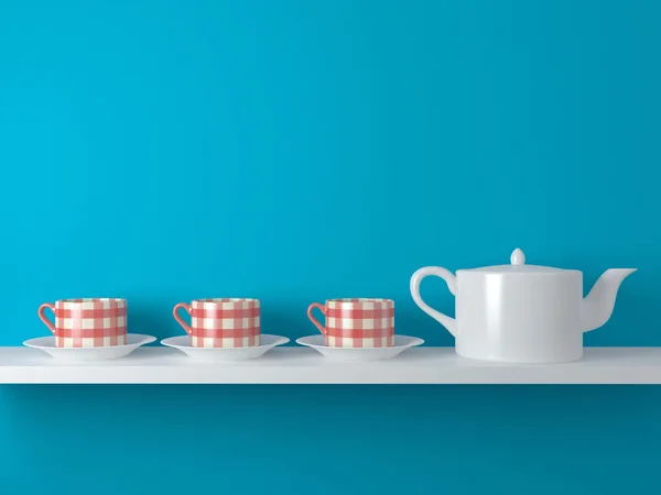 White teapot and cups. — Stock Photo, Image