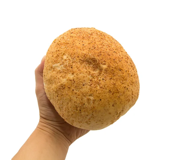 Bread in a hand on a white background — Stock Photo, Image