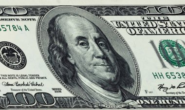 hundred dollar banknote,isolated on white with clipping path.