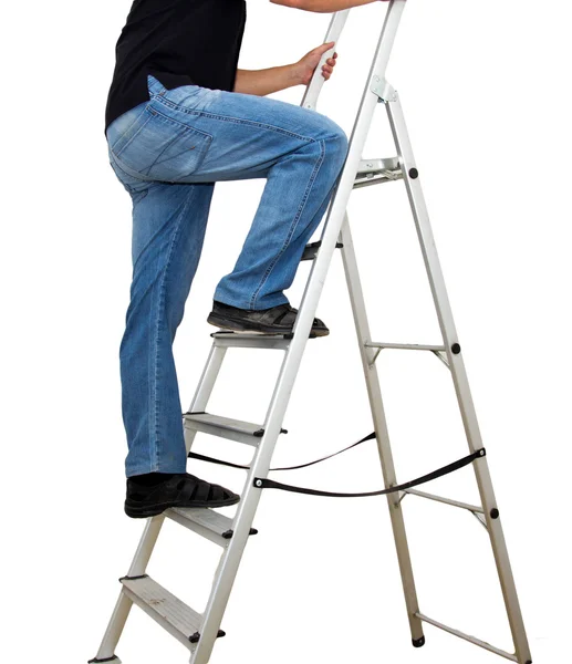 Um homem com uma escada — Fotografia de Stock