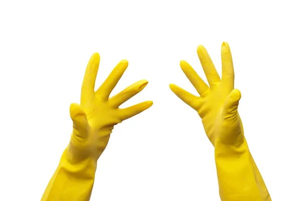 Yellow rubber gloves on white background — Stock Photo, Image