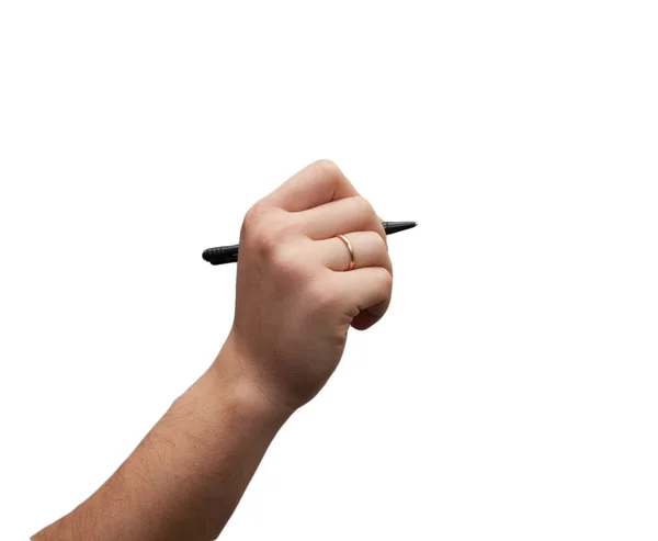 Pen in hand on white background — Stock Photo, Image