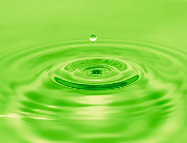 A drop of water falls into the green water — Stock Photo, Image