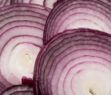 Kırmızı soğan slice kesit, makroyu arka plan bakış