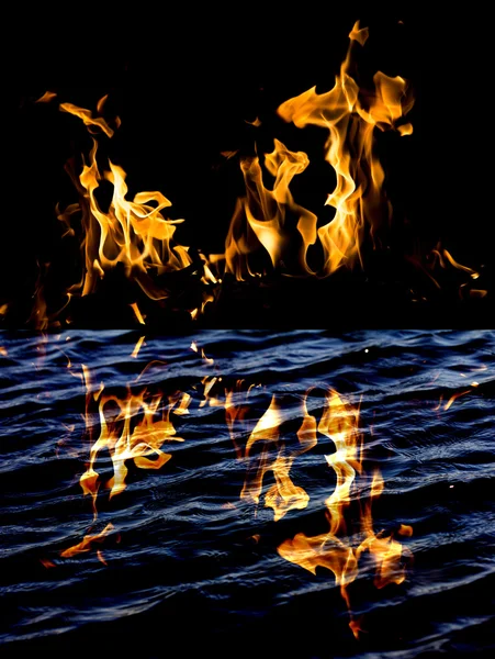 Fuego de llama con reflejo en el agua — Foto de Stock