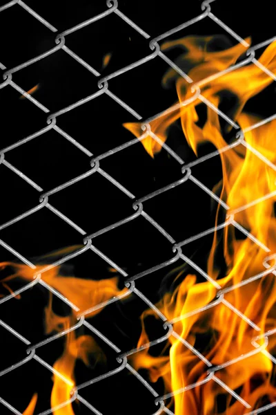 Fire in a metal grid — Stock Photo, Image