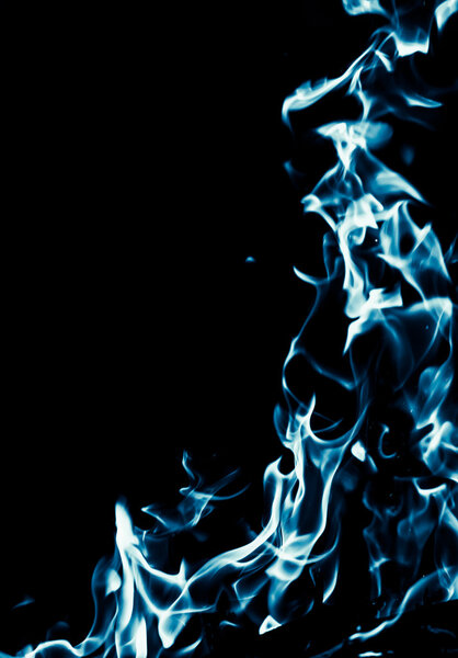 Blue flame fire on black background