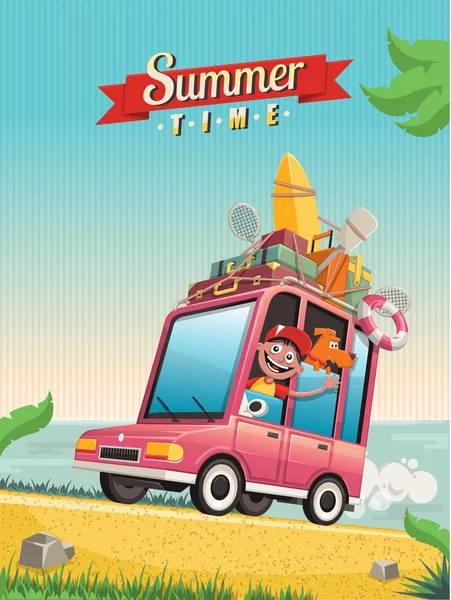 plaj ve araba ile vektör arka plan