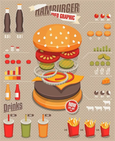 Hamburguesa & gráficos de información de comida rápida — Vector de stock