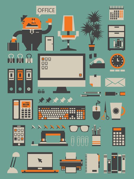 Office set,vector background