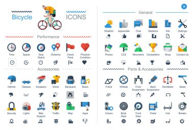Flat style bicycle icons, clipart