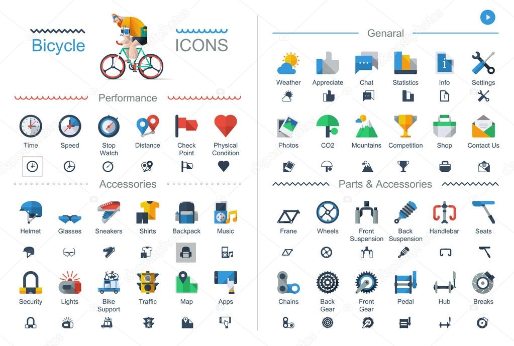 Flat style bicycle icons,