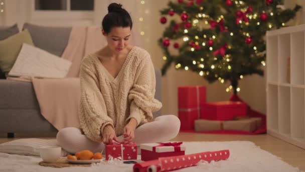 ( 영어 ) Christmas and New Year Gift Wrapping by Woman at Home During Winter Holidays — 비디오