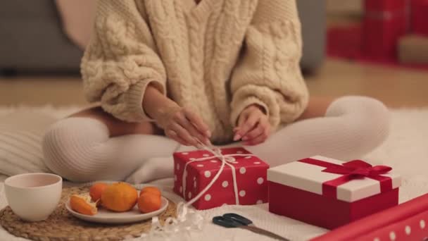 ( 영어 ) Christmas and New Year Gift Wrapping by Woman at Home During Winter Holidays — 비디오