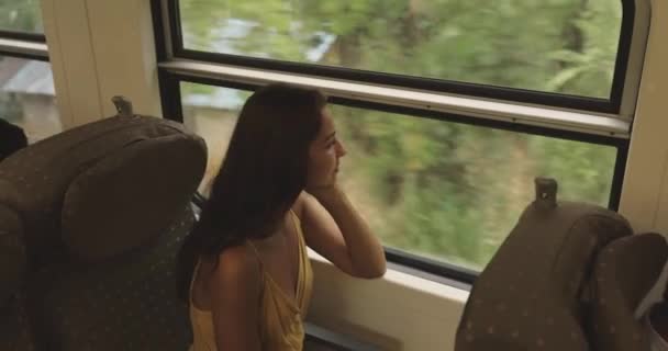 Resor Och Utforskning Turist Kvinna Sri Lankas Tåg Första Klass — Stockvideo