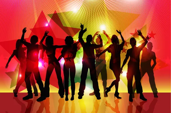 Siluetas de gente de fiesta bailando — Archivo Imágenes Vectoriales