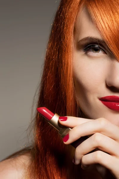 Beautiful Girl. Red Lipstick — Stock Photo, Image