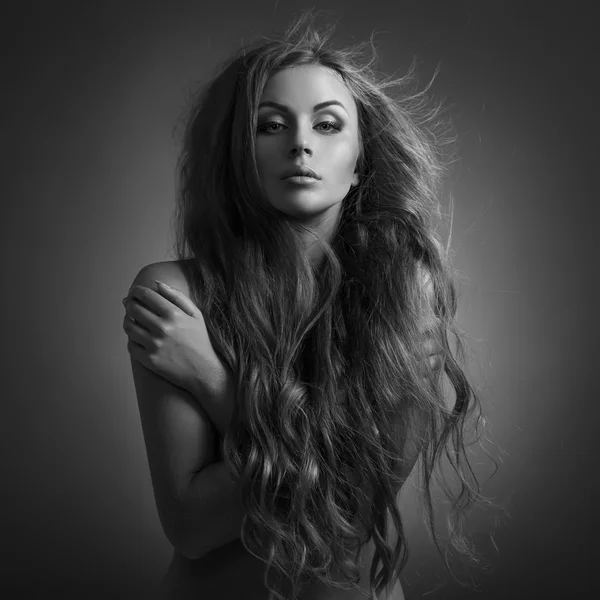Beautiful Woman. Fluttering Long Hair. — Stock Photo, Image
